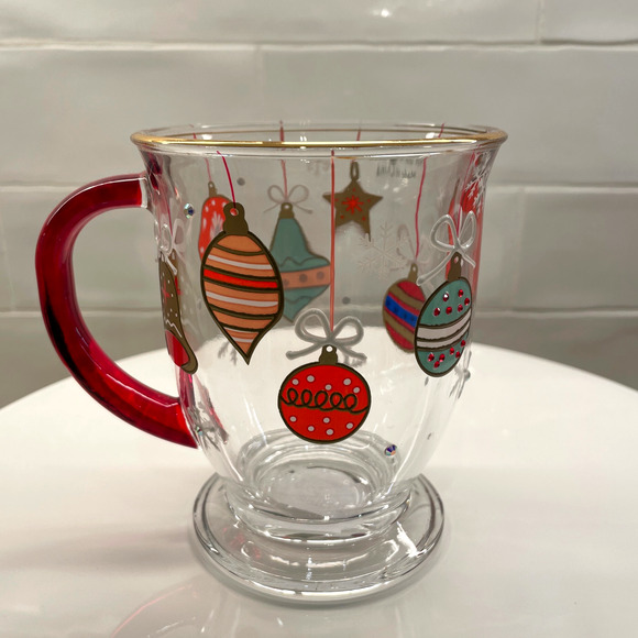 Hand Painted Christmas Ornament Thick Glass Mug Colorful Holiday Coffee Cup New - Picture 8 of 9
